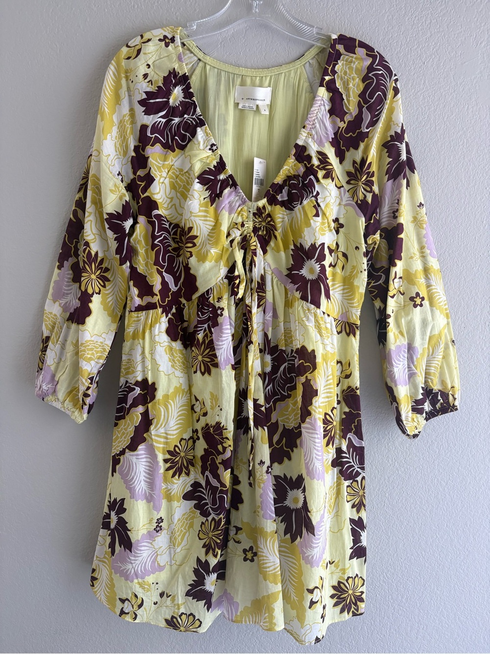 Anthropologie Printed Floral V-Neck Tie-Front Dress